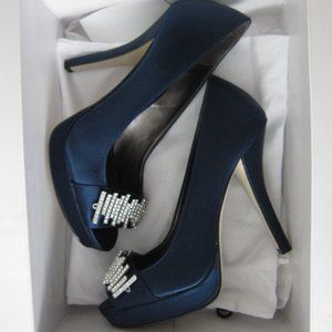 Calvin Klein Cara Rhinestone Blue Satin Shoes Heel